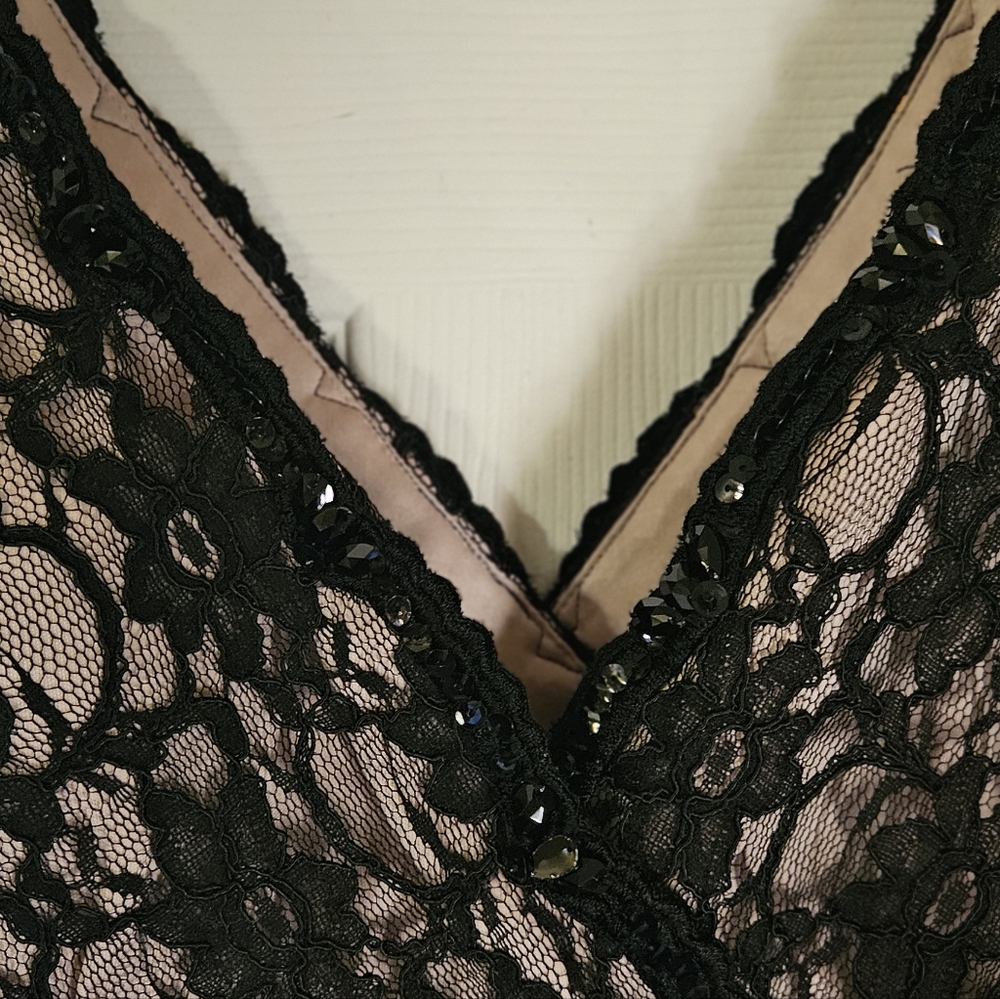 DRESSBARN COLLECTION Black Lace Overlay Sizeleevess Holiday Cocktail Dress 16 - Picture 4 of 8